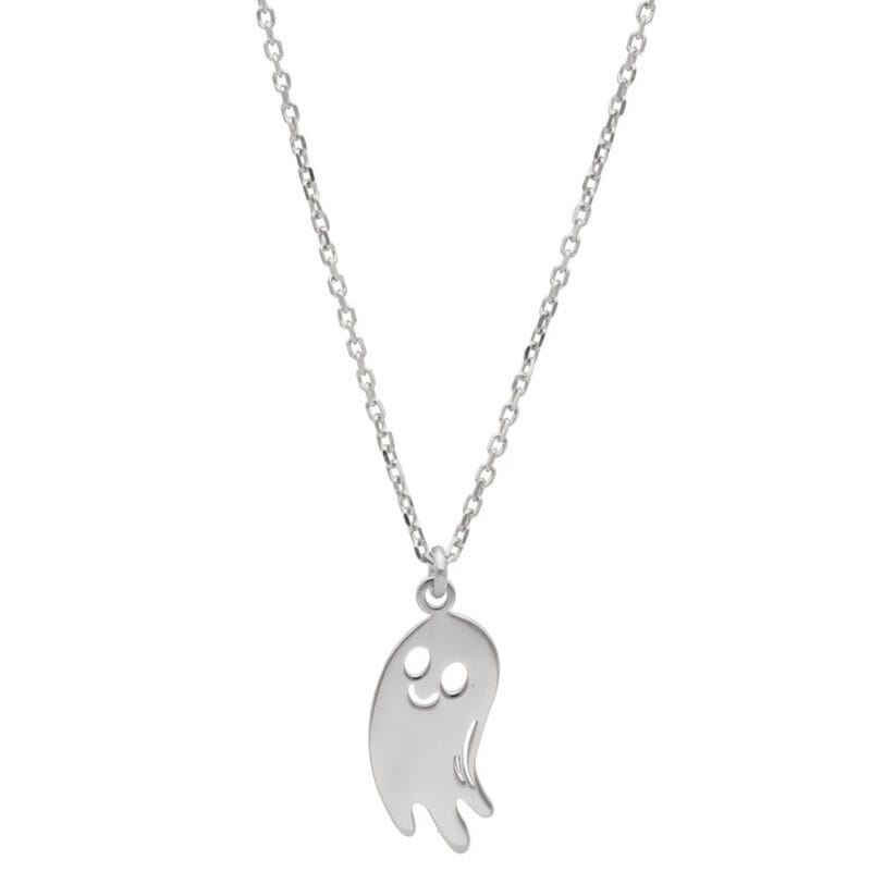 naszyjnik halloween srebrny duszek HAPPY GHOST Damski naszyjnik Halloween duszek srebrny