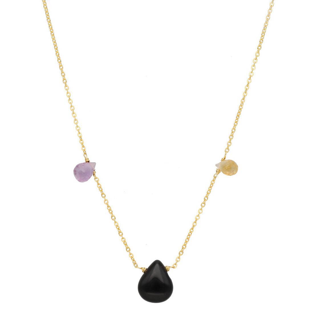 Damski naszyjnik srebrny pozłacany z naturalnymi kamieniami takimi jak ametyst, cytryn i onyks.