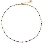 Choker na szyję pozłacany z kamieniami naturalnymi - perłami, rubinem i lapisem lazuli