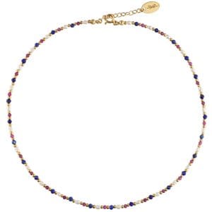 Choker na szyję pozłacany z kamieniami naturalnymi - perłami, rubinem i lapisem lazuli