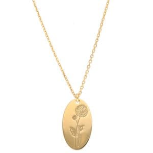 Naszyjnik damski celebrytka pozłacana z grawerem chryzantemy - kwiatu urodzinowego symbolizującego miesiąc listopad