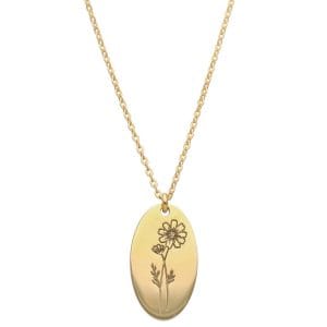 Naszyjnik damski celebrytka pozłacana z grawerem kosmosu - kwiatu urodzinowego symbolizującego miesiąc październik