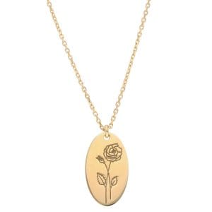 Naszyjnik damski celebrytka pozłacana z grawerem róży - kwiatu urodzinowego symbolizującego miesiąc czerwiec