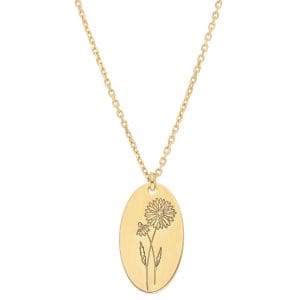 Naszyjnik damski celebrytka pozłacana z grawerem stokrotki - kwiatu urodzinowego symbolizującego miesiąc kwiecień