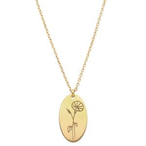 Naszyjnik damski celebrytka pozłacana z grawerem wilca - kwiatu urodzinowego symbolizującego miesiąc wrzesień