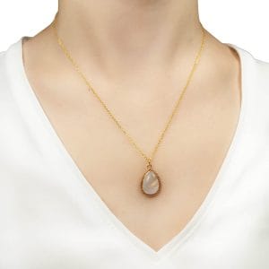 Damski naszyjnik srebrny pozłacany z kamieniem księżycowym vintage na dekolcie