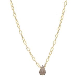 Minimalistyczny naszyjnik damski pozłacany z brioletką kwarcu dymnego