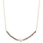 Delikatny naszyjnik kolia srebrny pozłacany z kwarcem dymnym i perłą SMOKY & PEARL