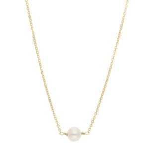 elegancki i delikatny damski naszyjnik srebrny pozłacany z perłą