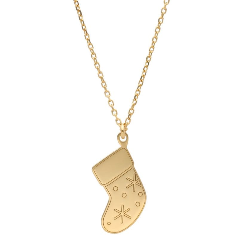 Świąteczny damski naszyjnik srebrny pozłacany z celebrytką z motywem skarpety na prezenty