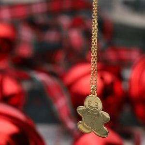 Świąteczny naszyjnik srebrny pozłacany z ciastkiem celebrytka GINGERBREAD MAN