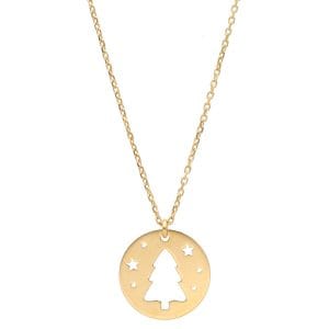 Celebrytka pozłacana świąteczna choinka z gwiazdkami na łańcuszku