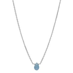Delikatny srebrny naszyjnik ze srebra próby 925 z niebieskim kamieniem akwamarynem MINI
