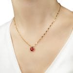 Damski naszyjnik srebrny poząłcany z czerwonym sercem swarovski na dekolcie