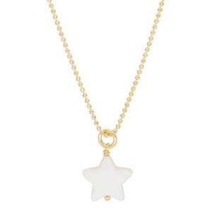 Długi naszyjnik damski srebrny pozłacany z zawieszką z masy perłowej w kształcie gwiazdy