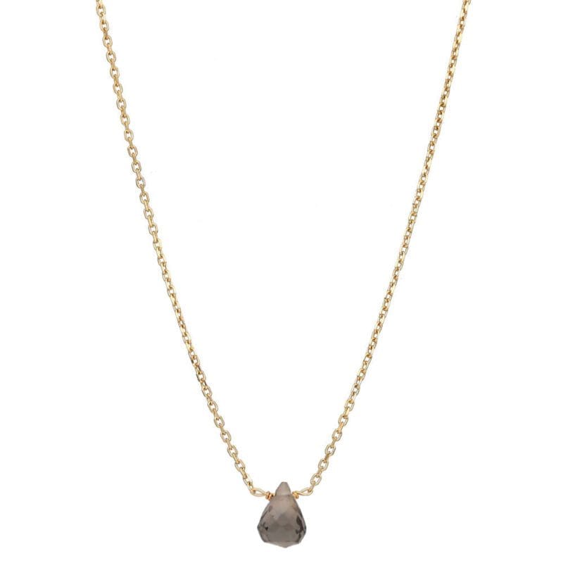 Delikatny naszyjnik pozłacany ankier z brązowym kamieniem kwarcem dymnym MINI