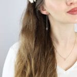 Delikatny naszyjnik z różowym kwarcem srebrny MINI na modelce