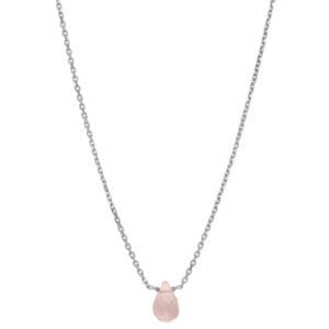 Delikatny srebrny naszyjnik ankier z różowym kamieniem kwarcem MINI