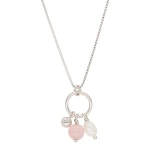 Kobiecy naszyjnik srebrny z kwarcem różowym i perłą