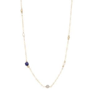 Złoty damski naszyjnik gold filled z lapisem lazuli perłą labradorytem