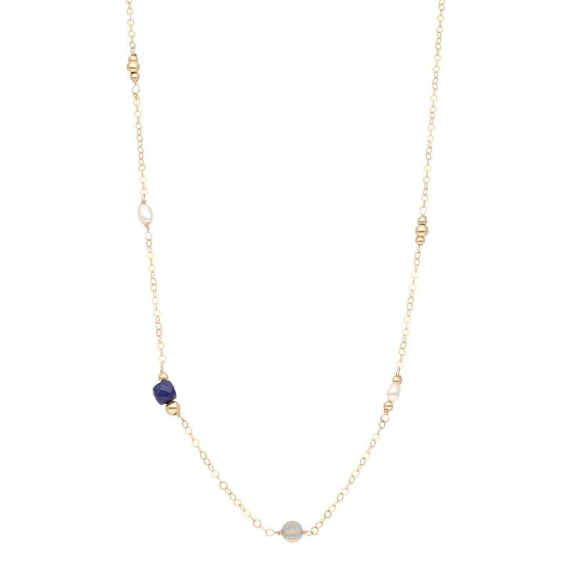 Złoty damski naszyjnik gold filled z lapisem lazuli perłą labradorytem