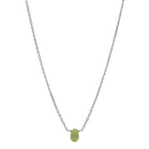 Minimalistyczny srebrny naszyjnik z zielonym kamieniem oliwinem MINI