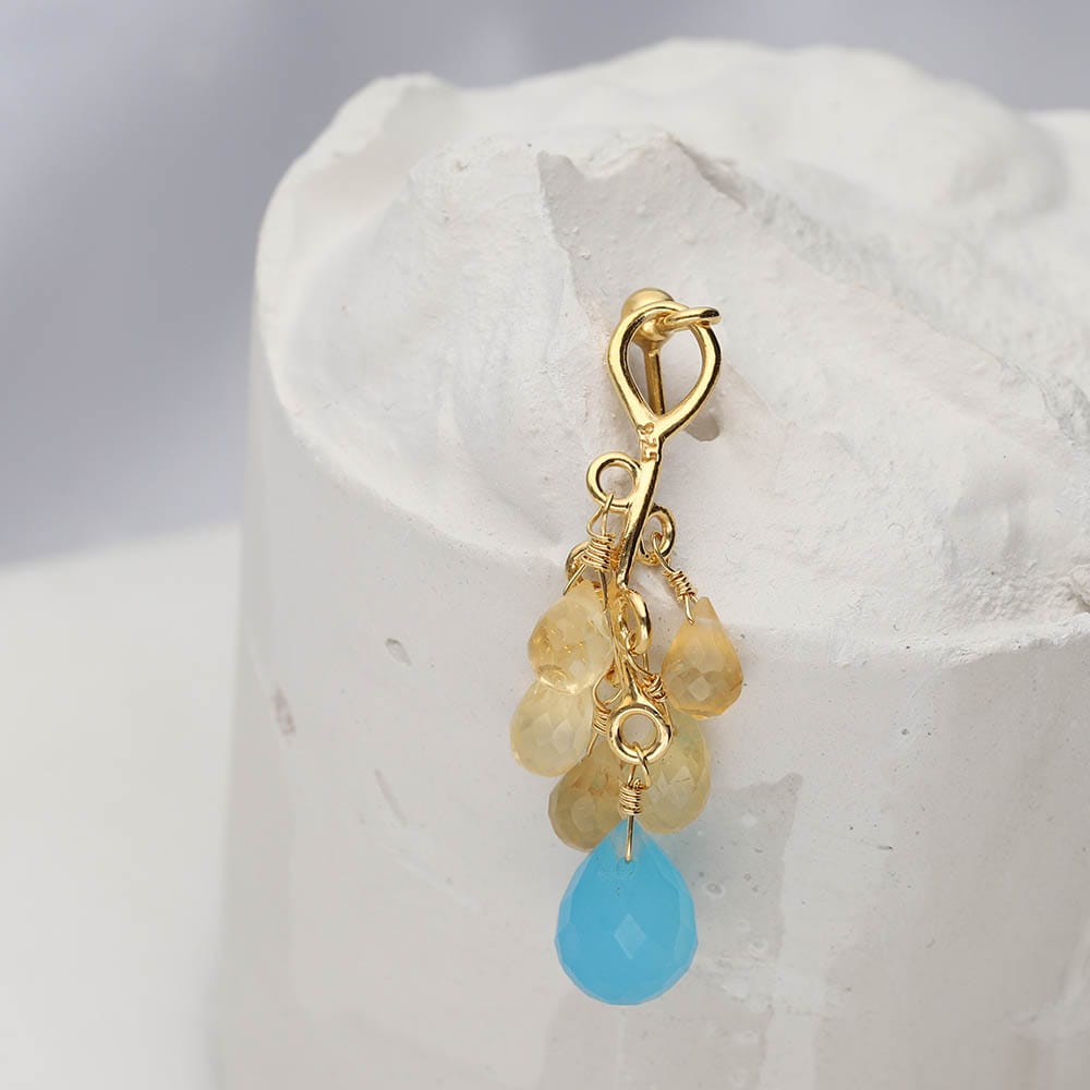 Kolczyki z cytrynem i chalcedonem - niebieskim i żółtym kamieniem