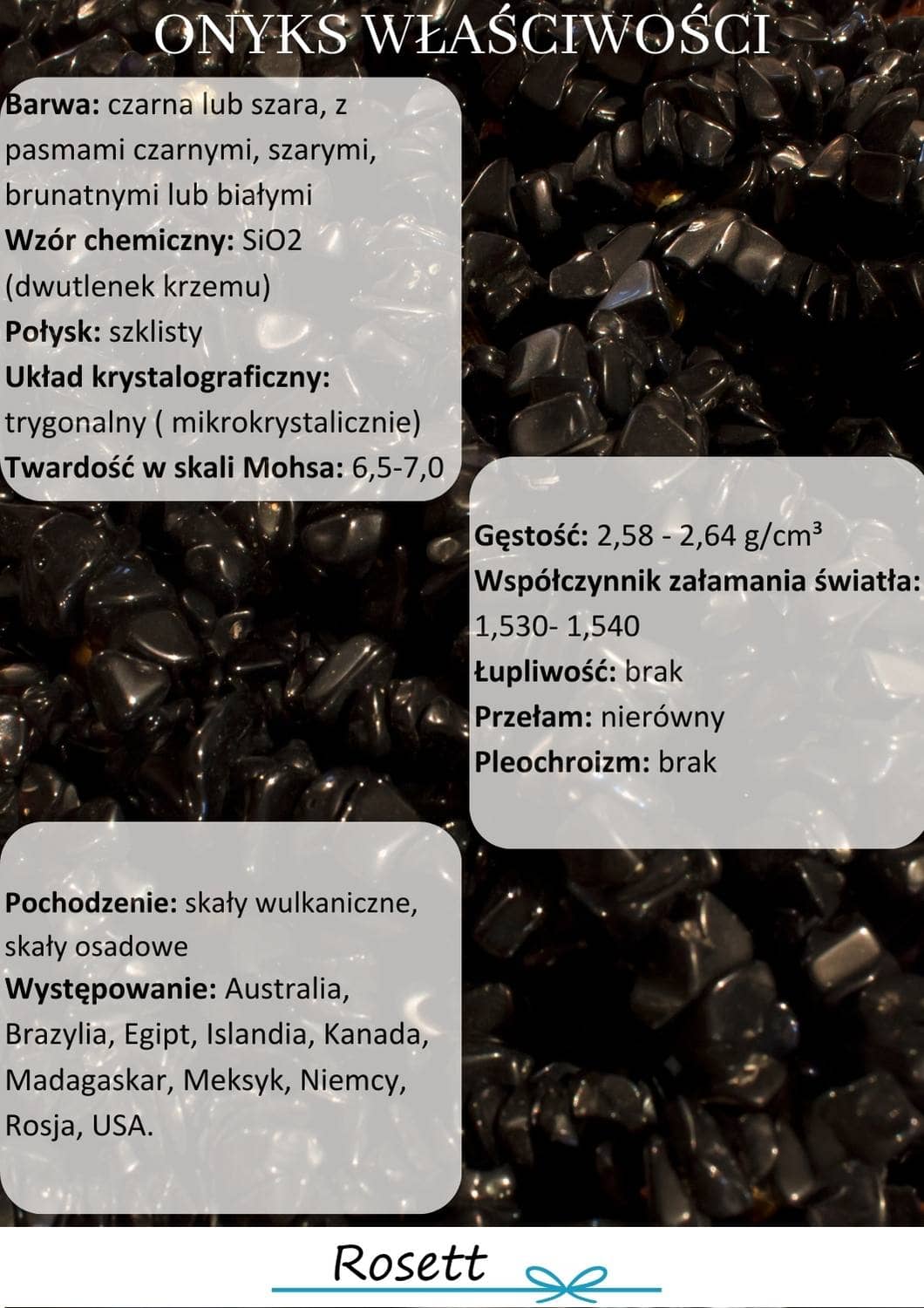 onyks czarny właściwości i występowanie infografika