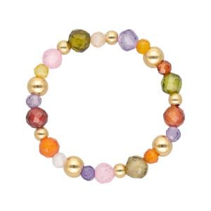 Kolorowy pierścionek elastyczny z cyrkoniami i kuleczkami gold filled