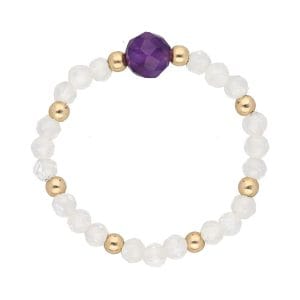 pierścionek elastyczny gold filled z ametystem, kamieniem księżycowym