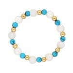 pierścionek elastyczny gold filled z masą perłową i turkusem