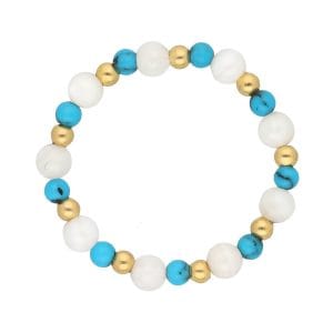 pierścionek elastyczny gold filled z masą perłową i turkusem