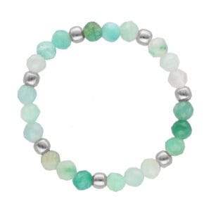 Pierścionek na gumce z kulek amazonitu srebrny