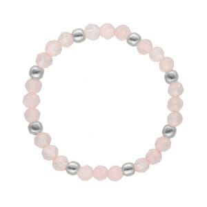 Pierścionek na gumce z kulek kwarcu różowego srebrny