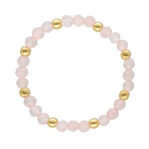 Pierścionek na gumce z kulek kwarcu różowego srebrny pozłacany