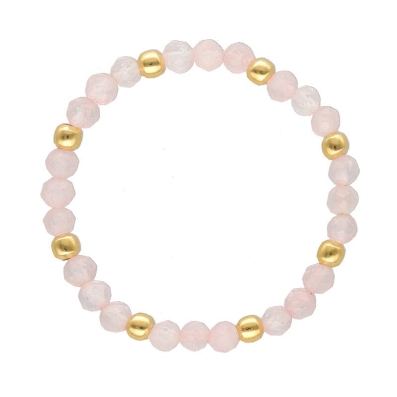 Pierścionek na gumce z kulek kwarcu różowego srebrny pozłacany