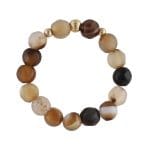 Elastyczny damski pierścionek gold filled z agatem o brązowych odcieniach