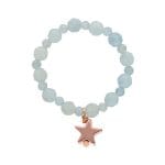 delikatny pierścionek pozłacany elastyczny z akwamarynem i gwiazdką z hematytu