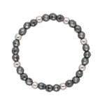 Elastyczny damski pierścionek z hematytu i srebra. Hematyt fasetowany kulka 2mm i kulki srebrne 925 2mm gładkie