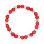 Pierścionek elastyczny z czerwonego koralu i kuleczek srebra rodowanego