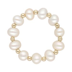 Damski stylowy i elegancki pierścionek handmade na gumce z naturalnych pereł i kuleczek gold filled