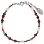 Bransoletka srebrna z granatem naturalnym i perłami