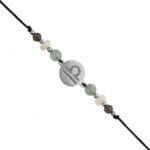 Srebrna bransoletka dla Wagi na czarnym sznurku z celebrytką i opalem, awenturynem i kwarcem dymnym