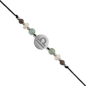 Srebrna bransoletka dla Wagi na czarnym sznurku z celebrytką i opalem, awenturynem i kwarcem dymnym