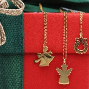 Świąteczne naszyjniki srebrne pozłacane z dzwonkiem wieńcem aniołkiem celebrytki