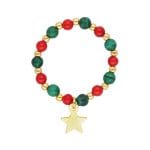 świąteczny pierścionek elastyczny pozłacany z gwiazdką koralem malachitem CHRISTMAS Damski świąteczny pierścionek elastyczny srebrny pozłacany z gwiazdką koralem czerwonym i malachitem