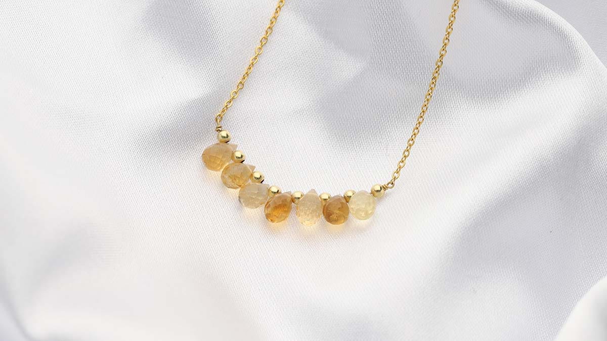 Żółty kamień ozdobny - naszyjnik pozłacany z cytrynem